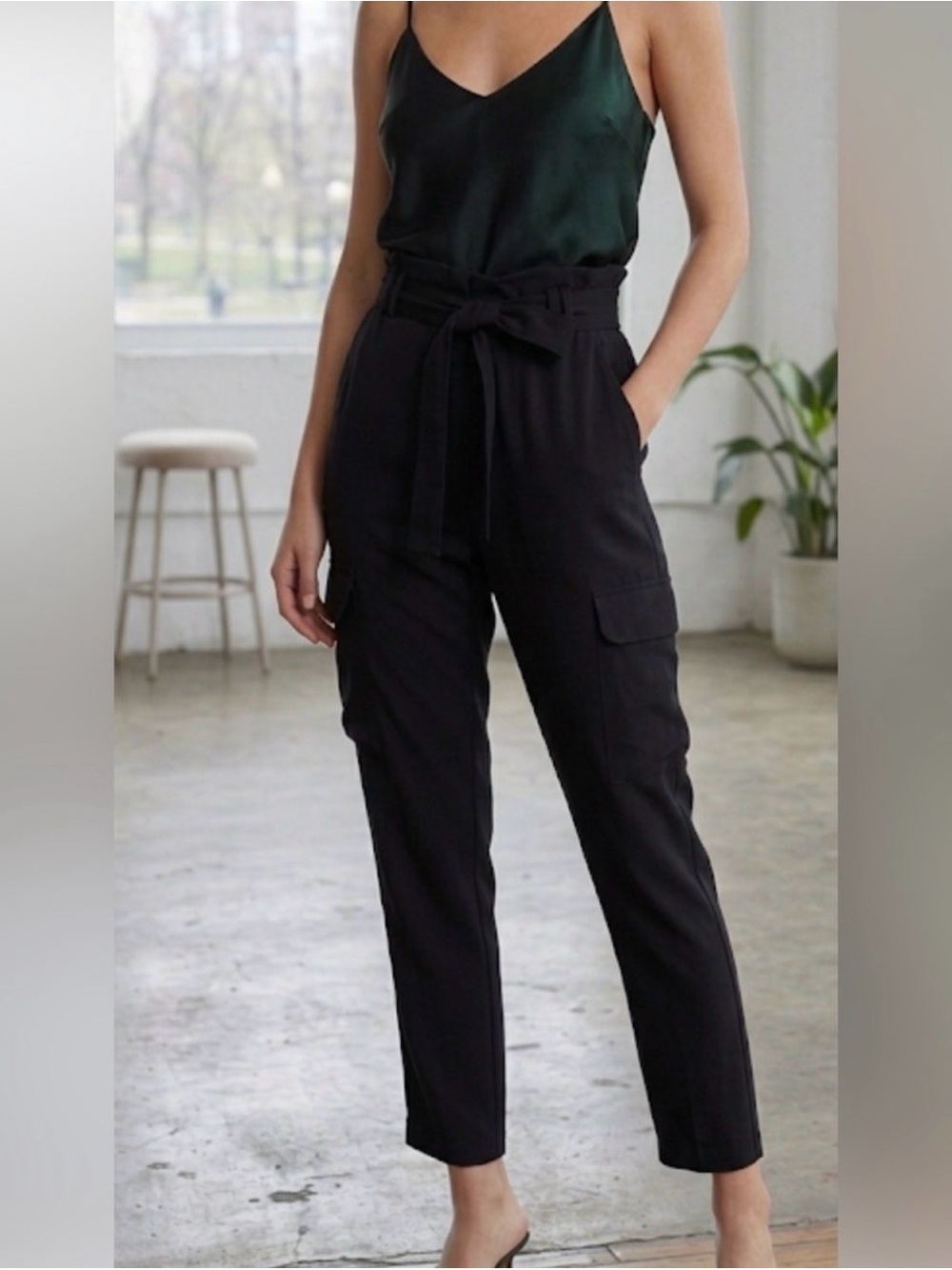A.L.C. Black Paperbag Cargo Ankle Pants
